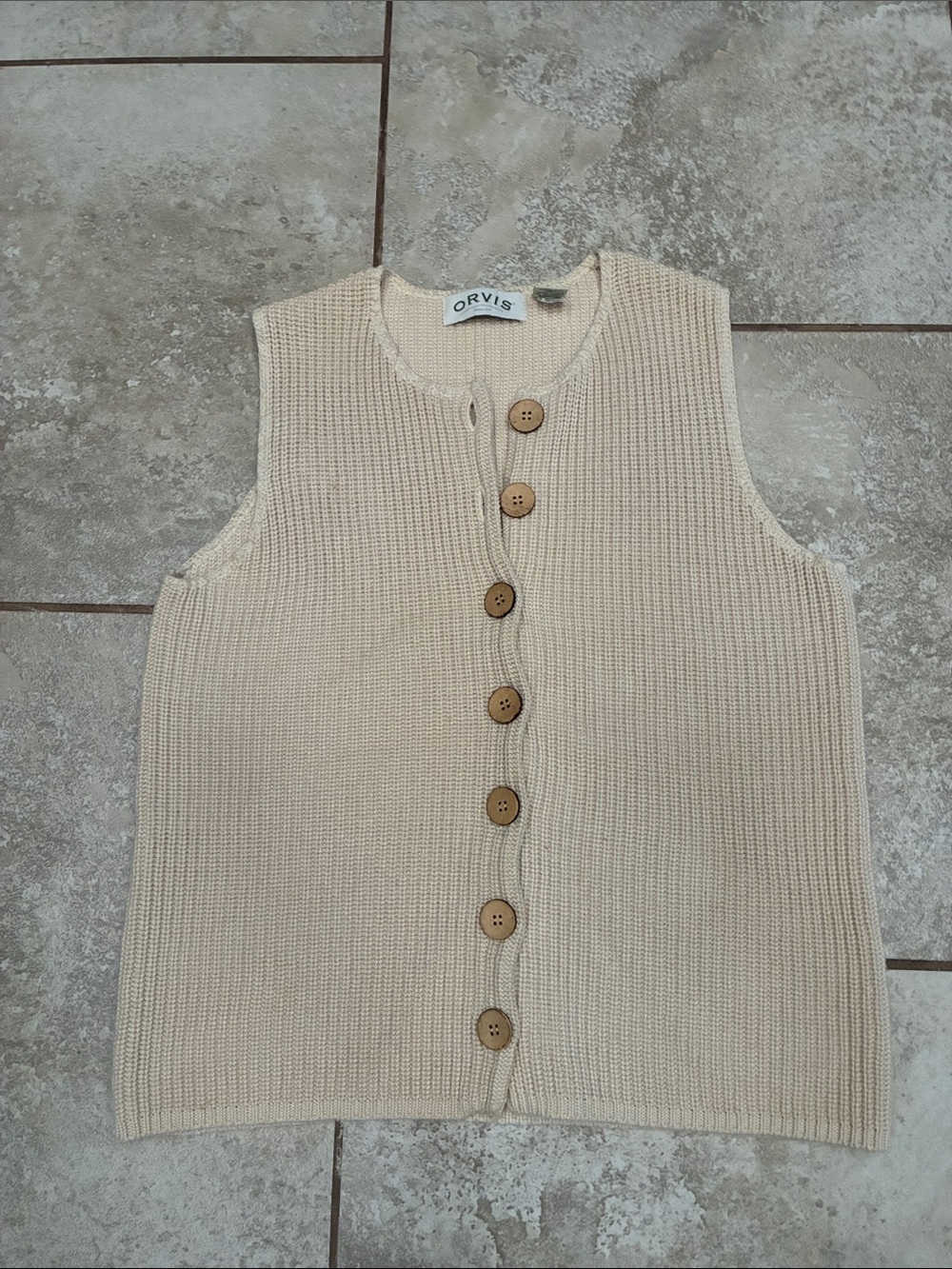 Orvis Cream Button-Front Knit Vest with Wooden Buttons